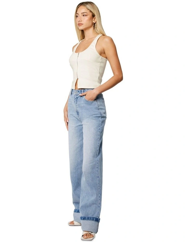 94 Wide Jordan Worn Turn-Up Jeans in Blue image 2