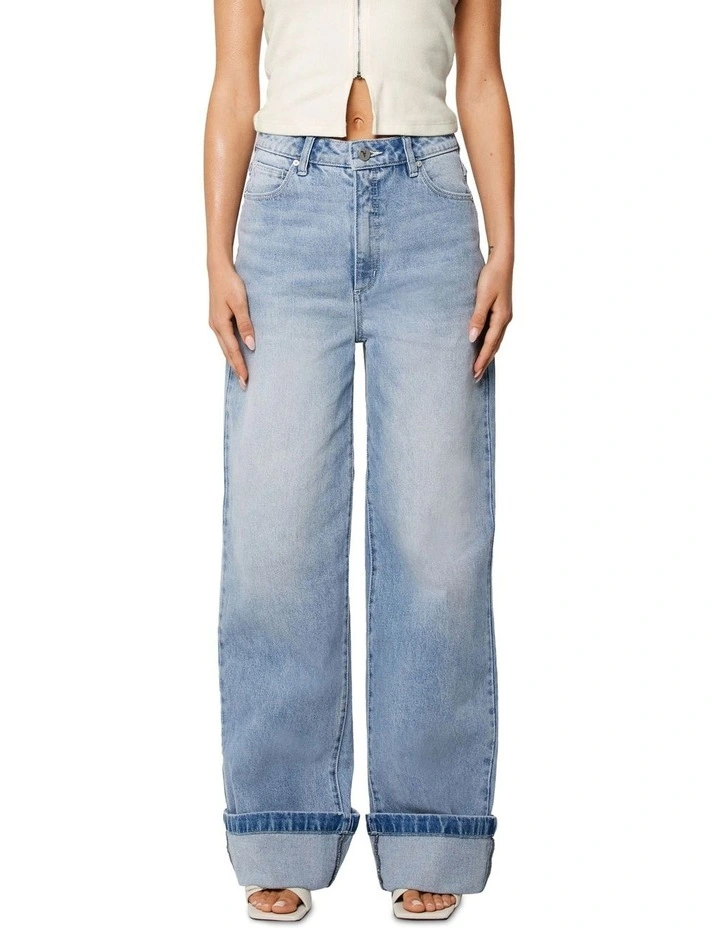 94 Wide Jordan Worn Turn-Up Jeans in Blue image 3