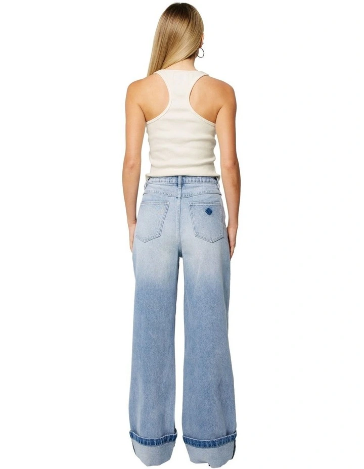 94 Wide Jordan Worn Turn-Up Jeans in Blue image 4