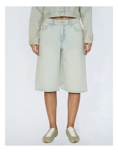 Bree Longline Denim Shorts in Stream Pale Vintage Worn