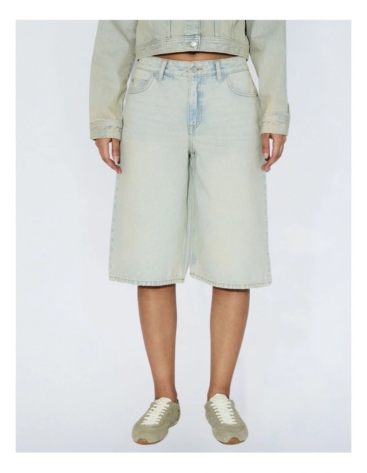 Bree Longline Denim Shorts in Stream Pale Vintage Worn image 1
