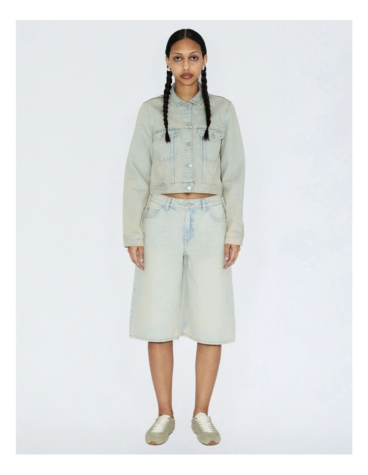 Bree Longline Denim Shorts in Stream Pale Vintage Worn image 5