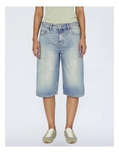 Bree Denim Longline Shorts in Stream Sky Aged