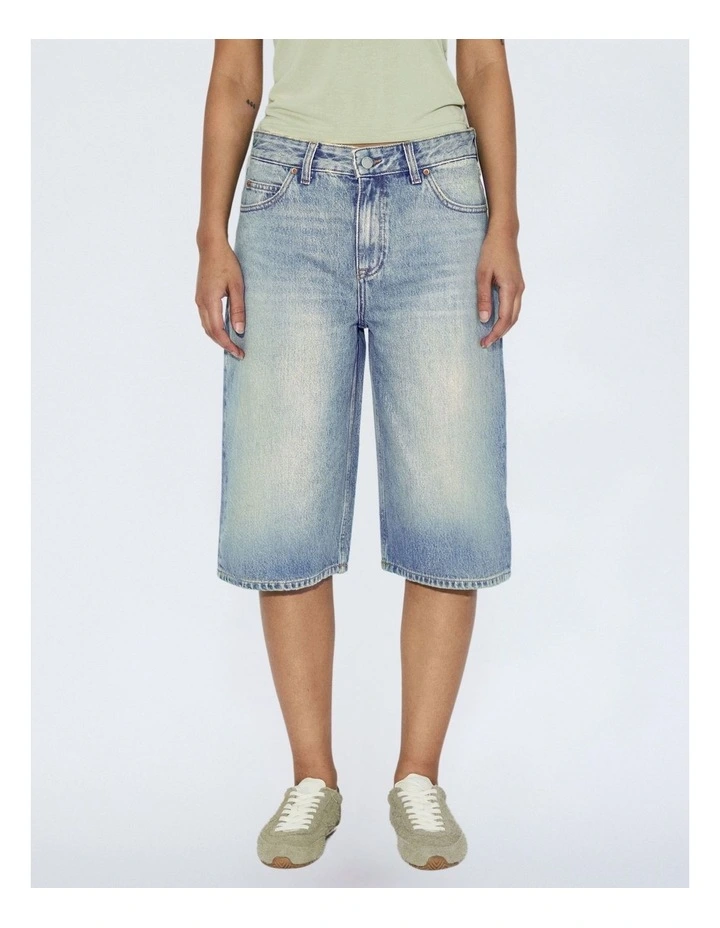 Bree Denim Longline Shorts in Stream Sky Aged image 1