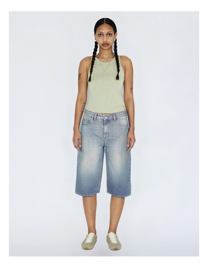 Bree Denim Longline Shorts in Stream Sky Aged image 5