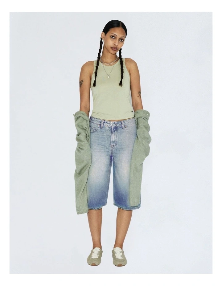 Bree Denim Longline Shorts in Stream Sky Aged image 7