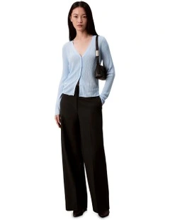 Shiny Viscose Rib Cardigan in Blue