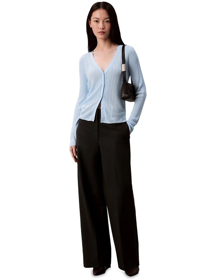 Shiny Viscose Rib Cardigan in Blue image 1