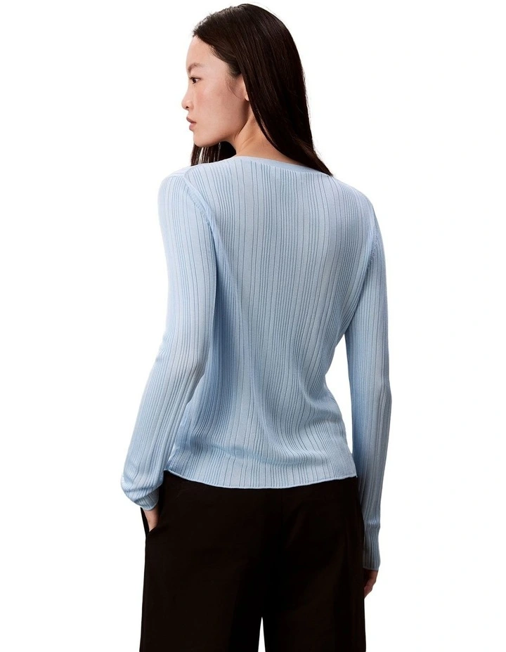Shiny Viscose Rib Cardigan in Blue image 2