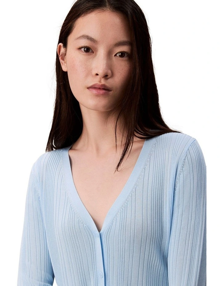 Shiny Viscose Rib Cardigan in Blue image 3