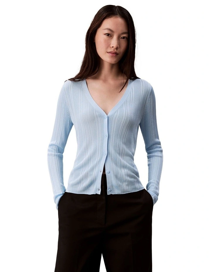 Shiny Viscose Rib Cardigan in Blue image 4