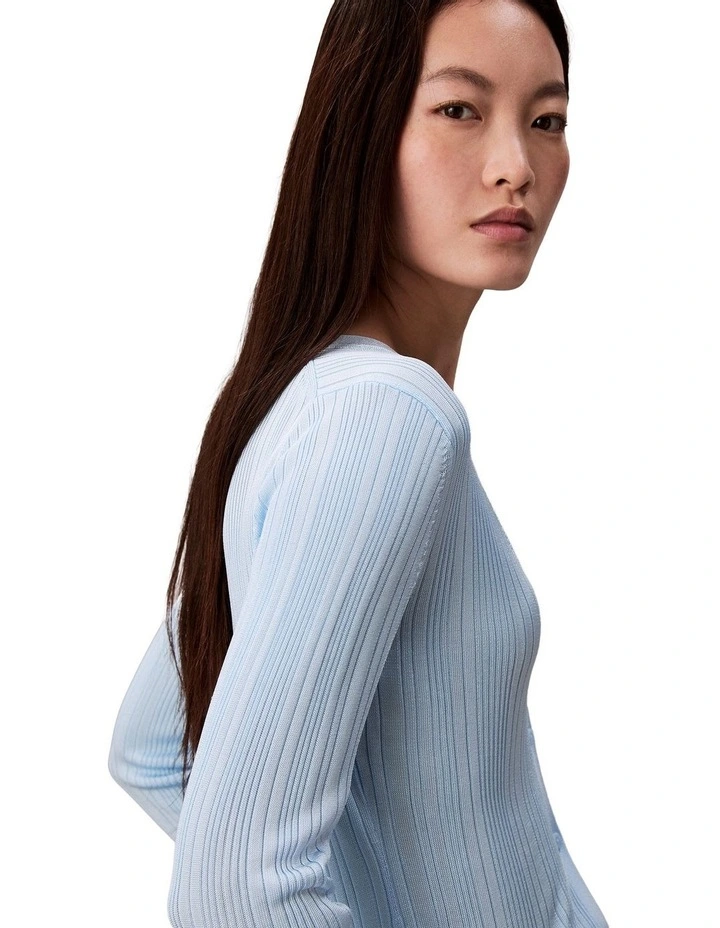 Shiny Viscose Rib Cardigan in Blue image 5