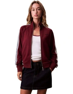 Long Sleeve High Shine French Terry Full Zip Jacket in Red