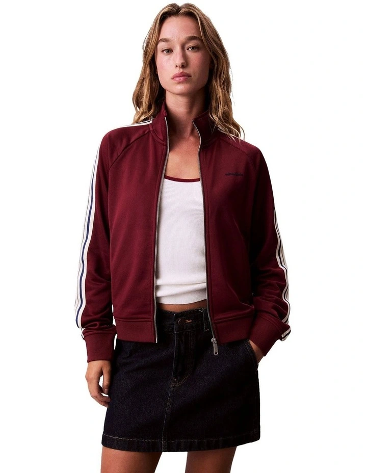 Long Sleeve High Shine French Terry Full Zip Jacket in Red image 1