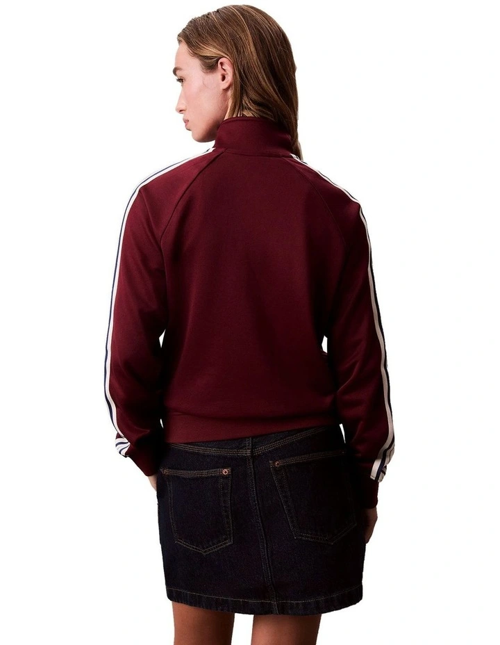 Long Sleeve High Shine French Terry Full Zip Jacket in Red image 2