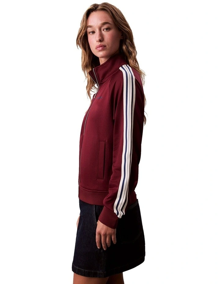 Long Sleeve High Shine French Terry Full Zip Jacket in Red image 3
