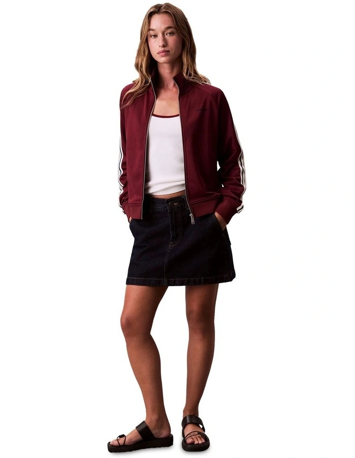 Long Sleeve High Shine French Terry Full Zip Jacket in Red image 4
