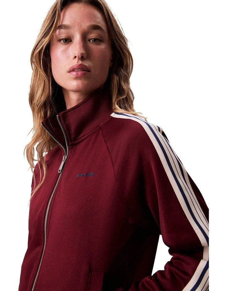 Long Sleeve High Shine French Terry Full Zip Jacket in Red image 5