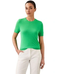 Fine Gauge Viscose Short Sleeve Sweater in Green