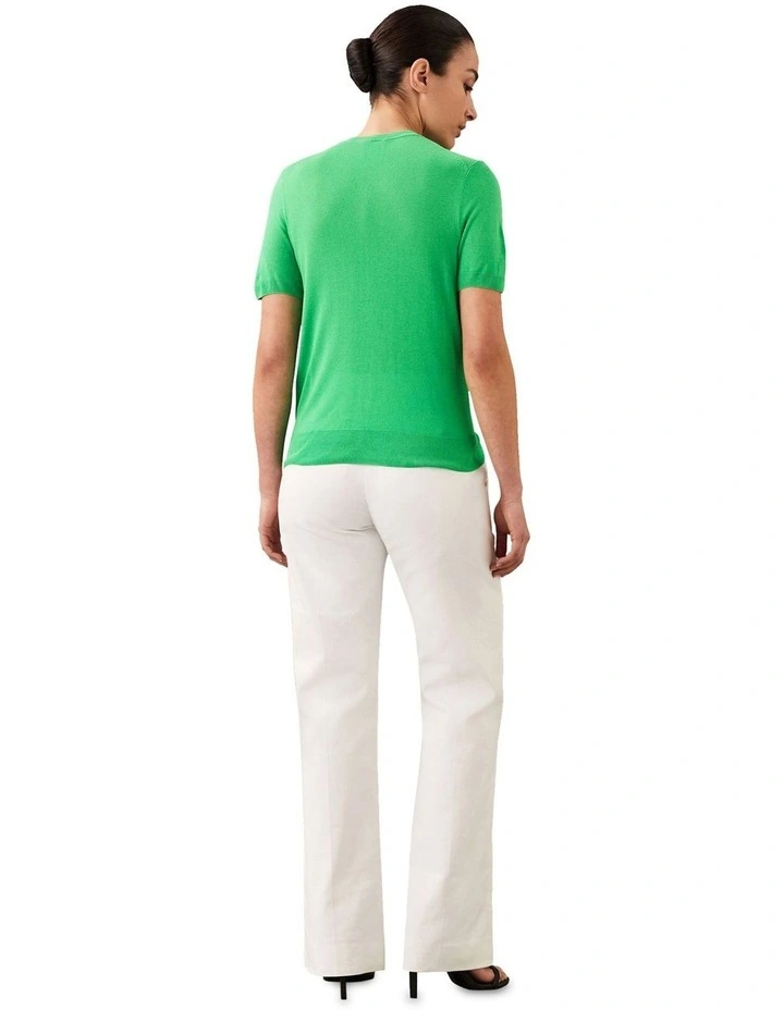 Fine Gauge Viscose Short Sleeve Sweater in Green image 2