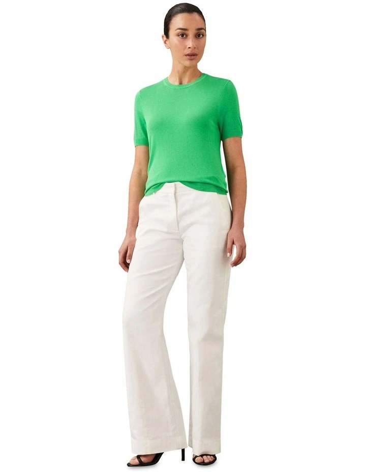 Fine Gauge Viscose Short Sleeve Sweater in Green image 3
