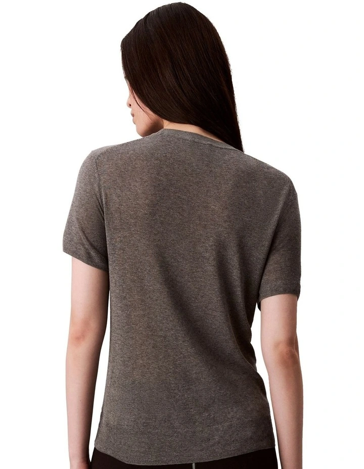 Fine Gauge Viscose Short Sleeve Sweater in Grey Heather image 2