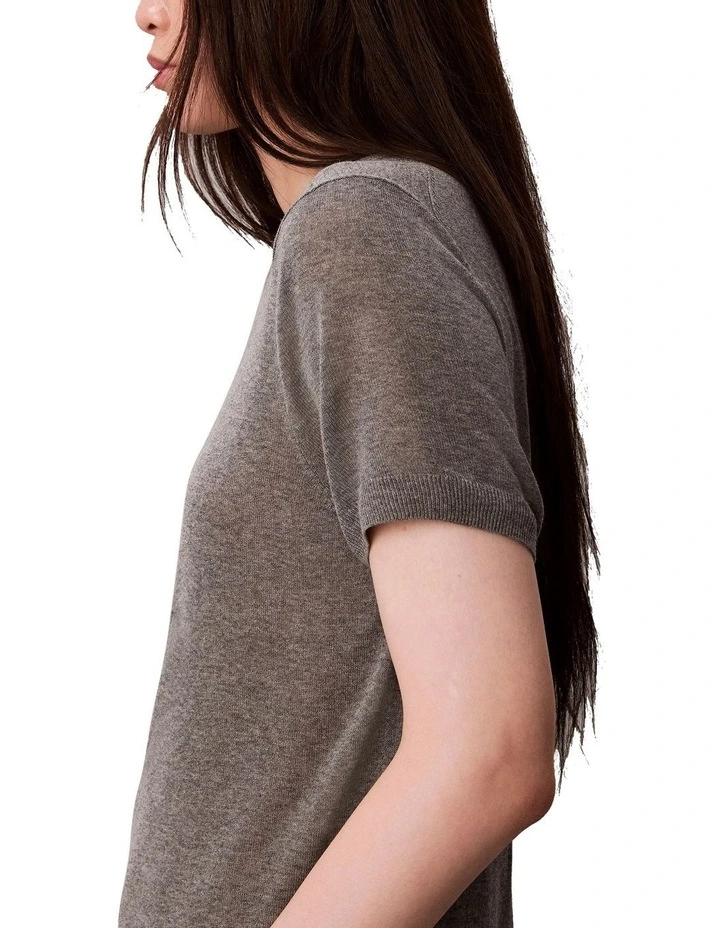 Fine Gauge Viscose Short Sleeve Sweater in Grey Heather image 3