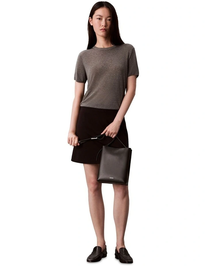 Fine Gauge Viscose Short Sleeve Sweater in Grey Heather image 4