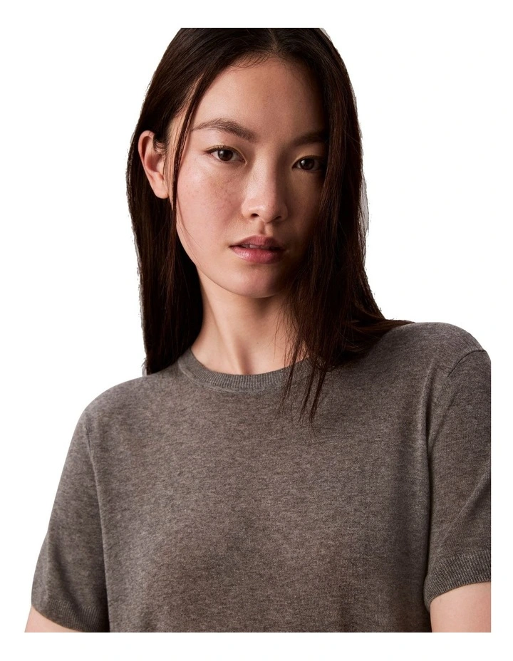 Fine Gauge Viscose Short Sleeve Sweater in Grey Heather image 5