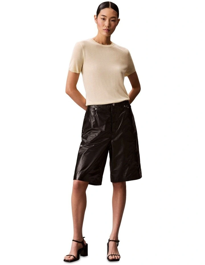 Fine Gauge Viscose Short Sleeve Sweater in Buttercream image 1