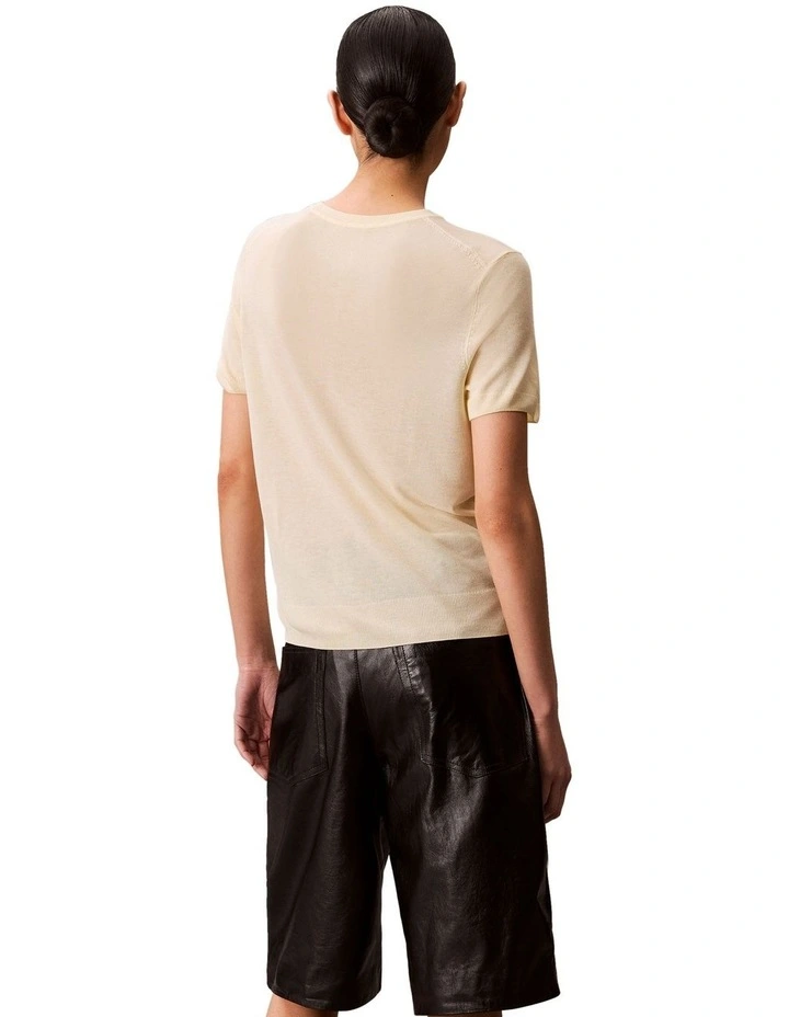 Fine Gauge Viscose Short Sleeve Sweater in Buttercream image 2