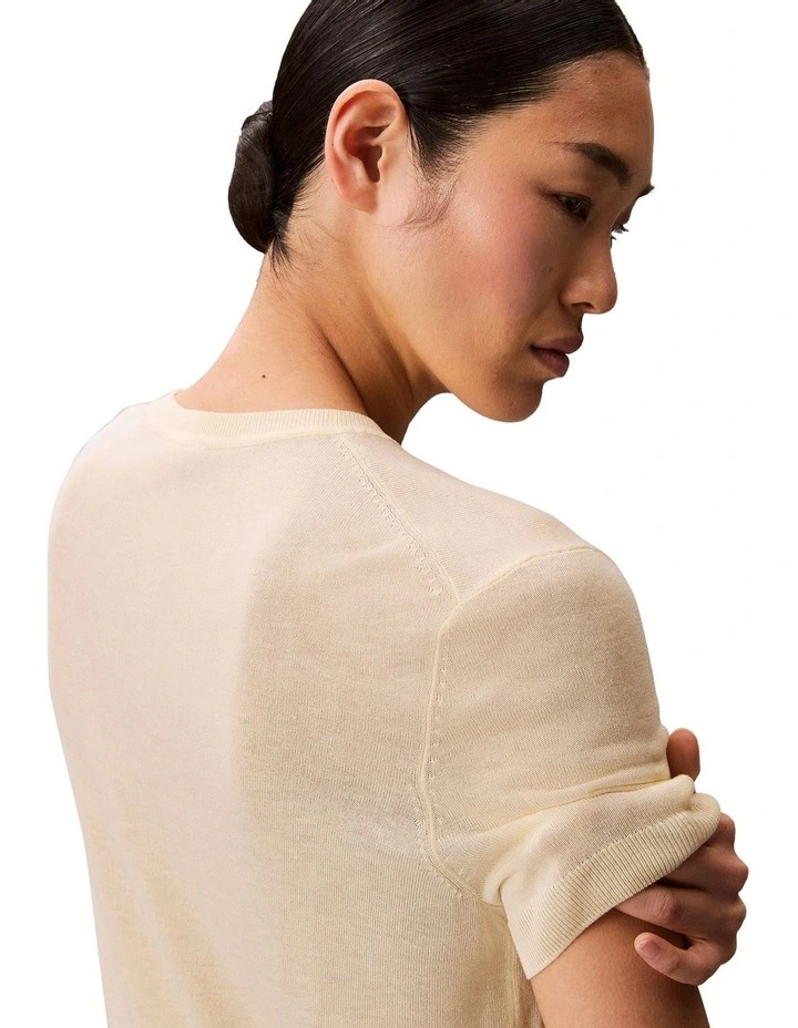 Fine Gauge Viscose Short Sleeve Sweater in Buttercream image 3