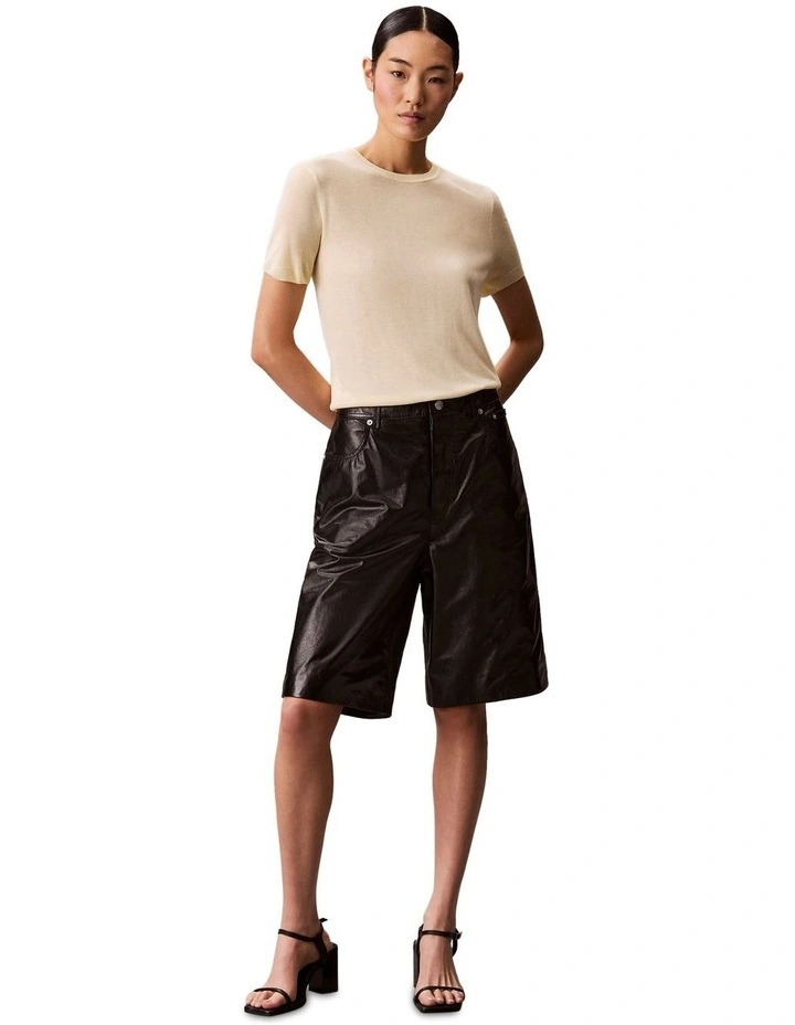 Fine Gauge Viscose Short Sleeve Sweater in Buttercream image 5