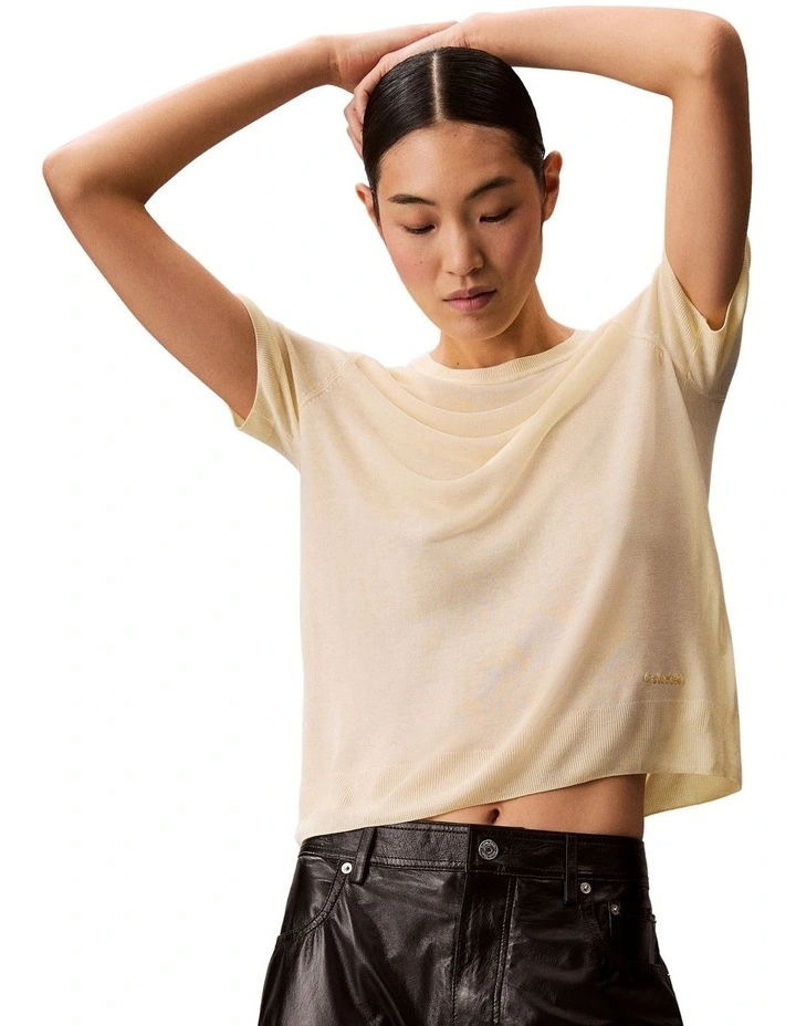 Fine Gauge Viscose Short Sleeve Sweater in Buttercream image 6
