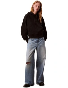 Long Sleeve Premium Terry Emblem Logo Hoodie in Black