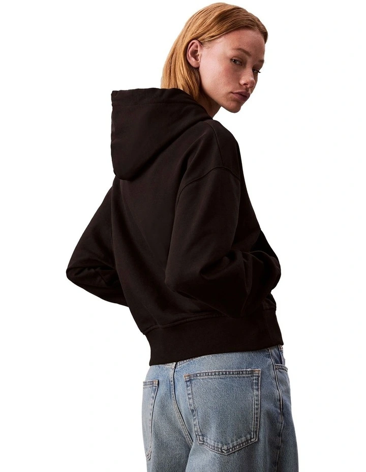 Long Sleeve Premium Terry Emblem Logo Hoodie in Black image 3