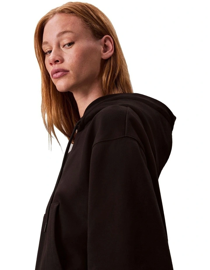 Long Sleeve Premium Terry Emblem Logo Hoodie in Black image 4