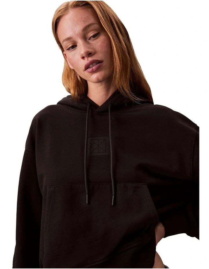 Long Sleeve Premium Terry Emblem Logo Hoodie in Black image 6