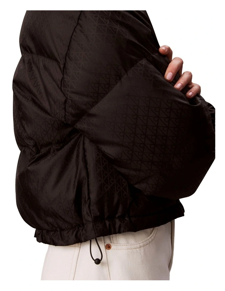 Allover Print Logo Jacquard Puffer Jacket in Brown image 4