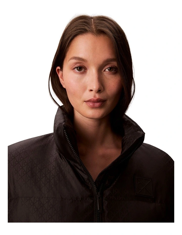 Allover Print Logo Jacquard Puffer Jacket in Brown image 5