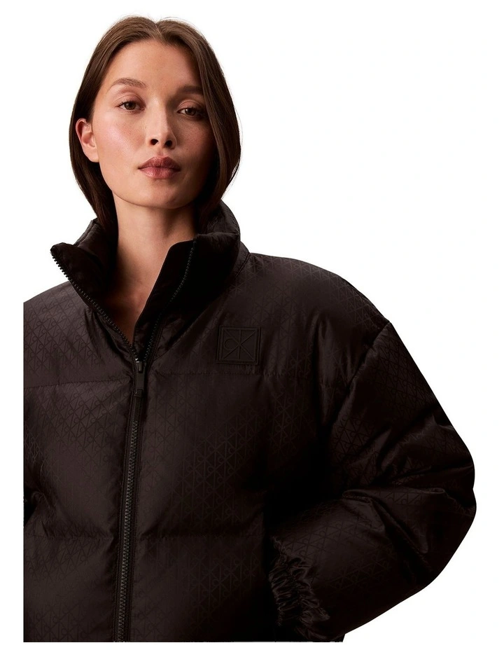 Allover Print Logo Jacquard Puffer Jacket in Brown image 6