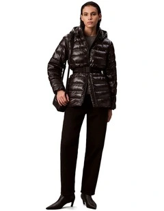 Belted Lightweight Puffer in Black