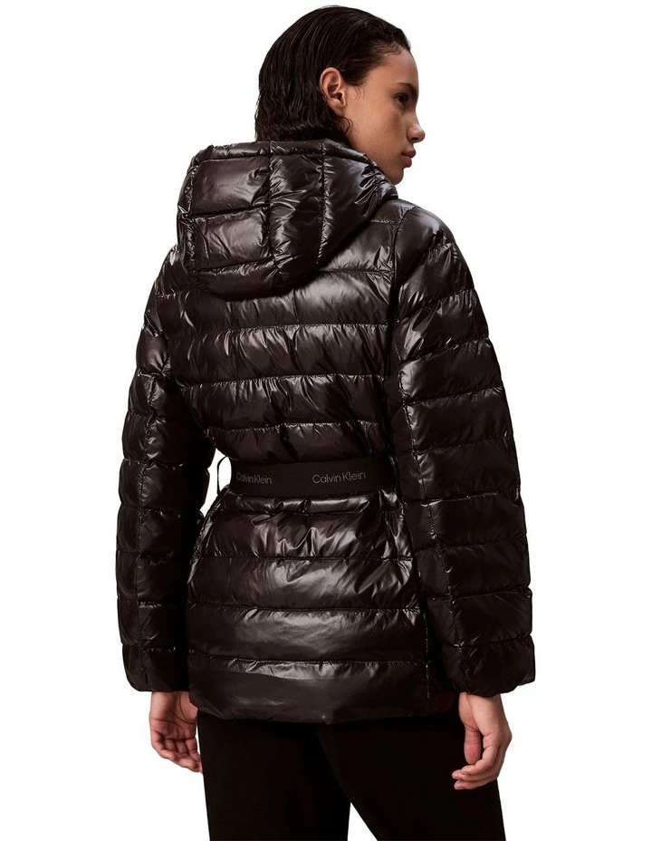Belted Lightweight Puffer in Black image 2
