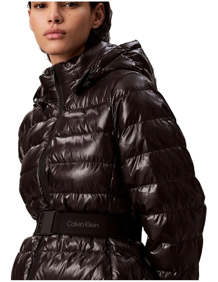 Belted Lightweight Puffer in Black image 4