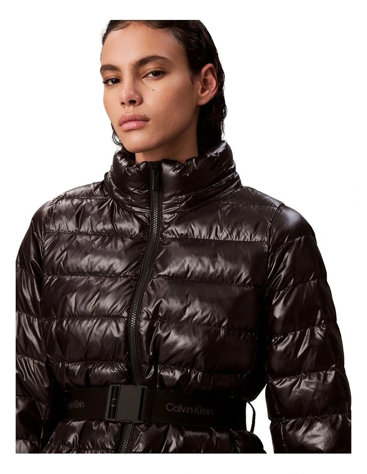 Belted Lightweight Puffer in Black image 5