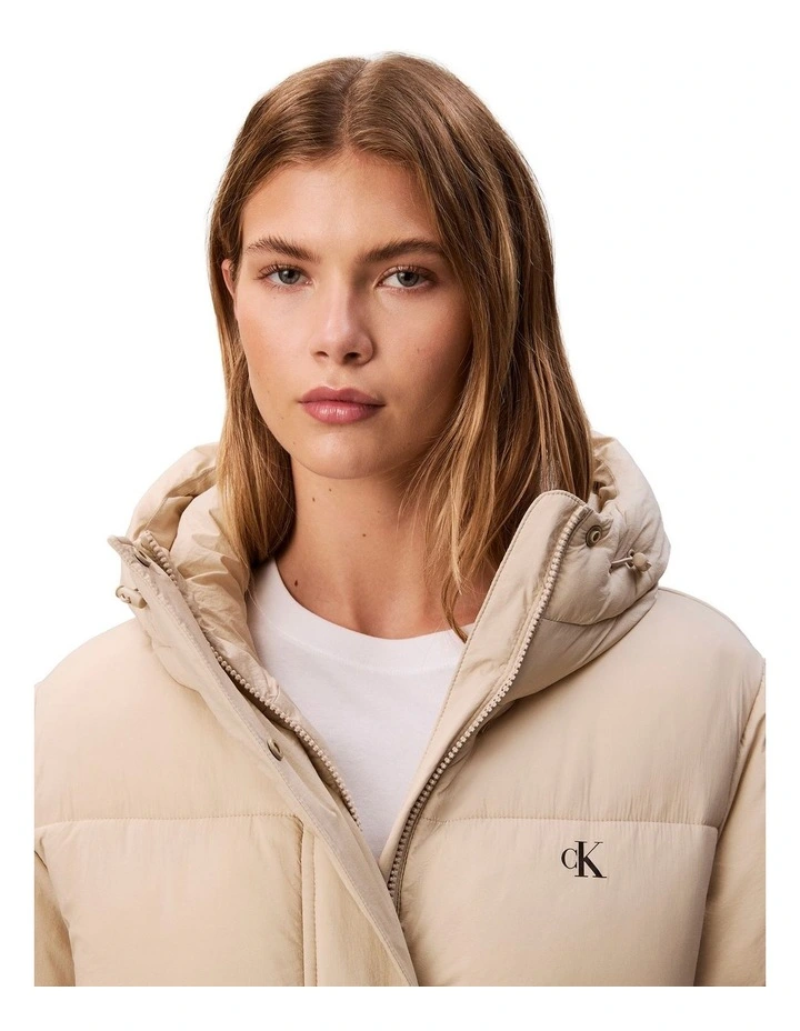 Belted Midweight Puffer in Beige image 5