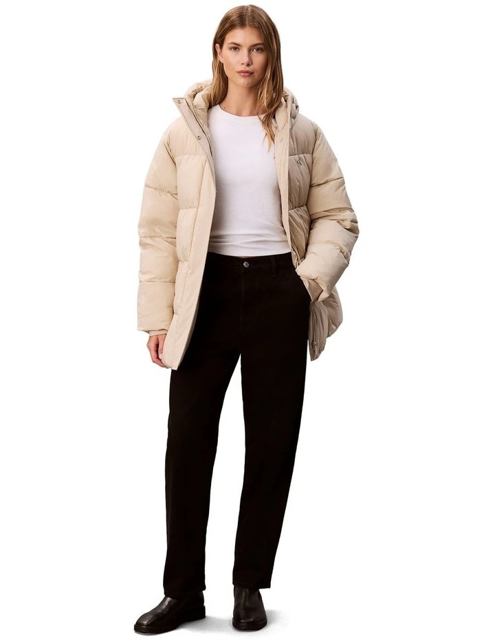 Belted Midweight Puffer in Beige image 6