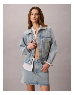 Denim Logo Tape Boxy Jacket in Fresh Water