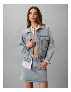 Denim Logo Tape Boxy Jacket in Fresh Water