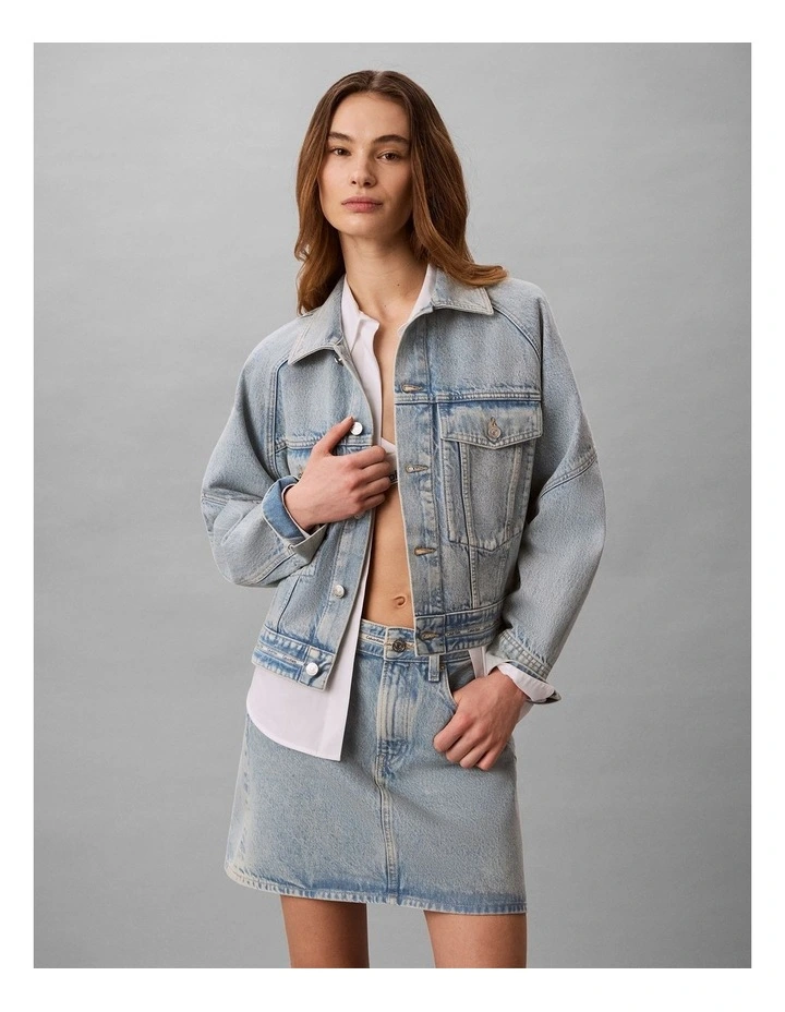 Denim Logo Tape Boxy Jacket in Fresh Water image 1